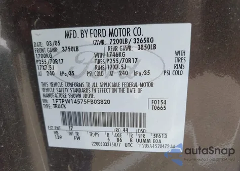 2005 Ford F-150 Fx4/Lariat/Xlt from USA, damaged, VIN 1FTPW14575FB03820